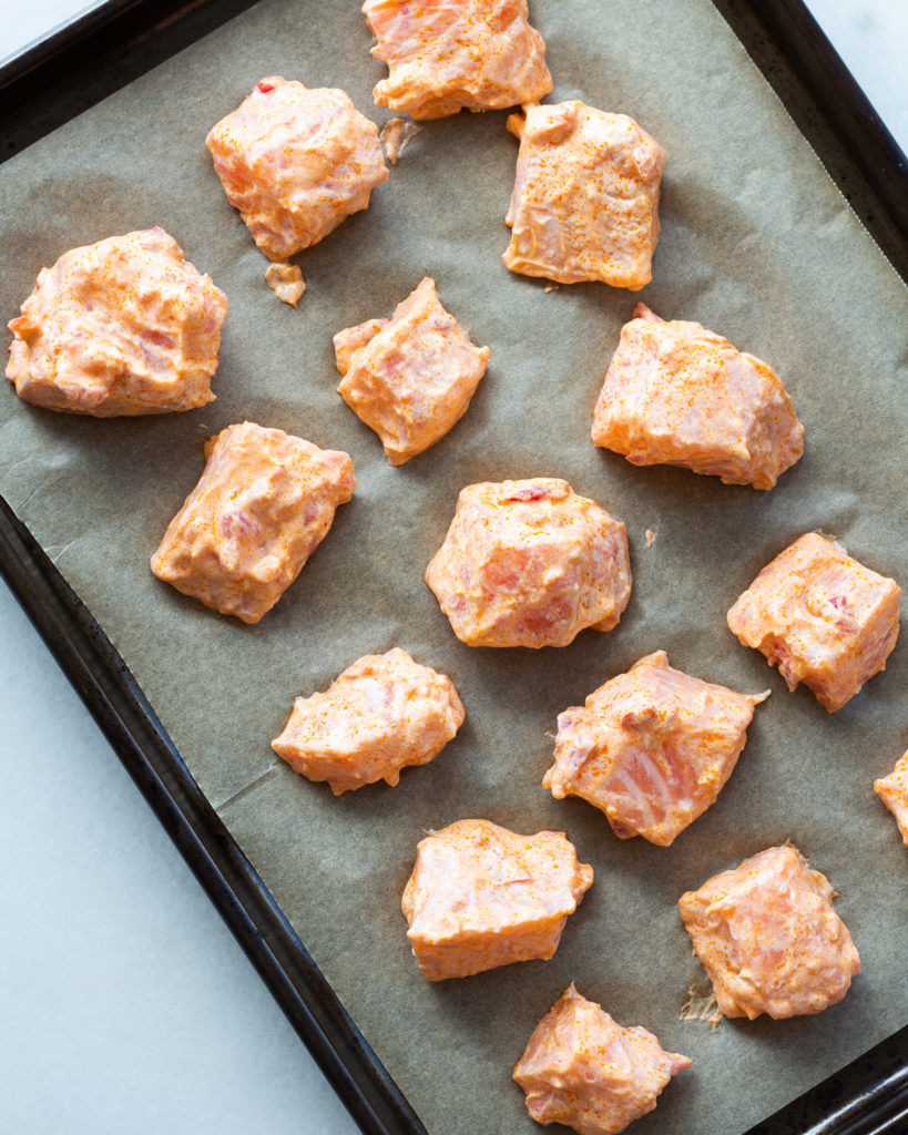 salmon on baking sheet