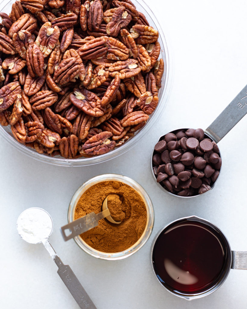 pecans, chocolate chips, cinnamon, red wine, corn starch 