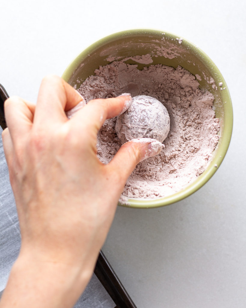 cookie dough ball rolled in crinkle powder