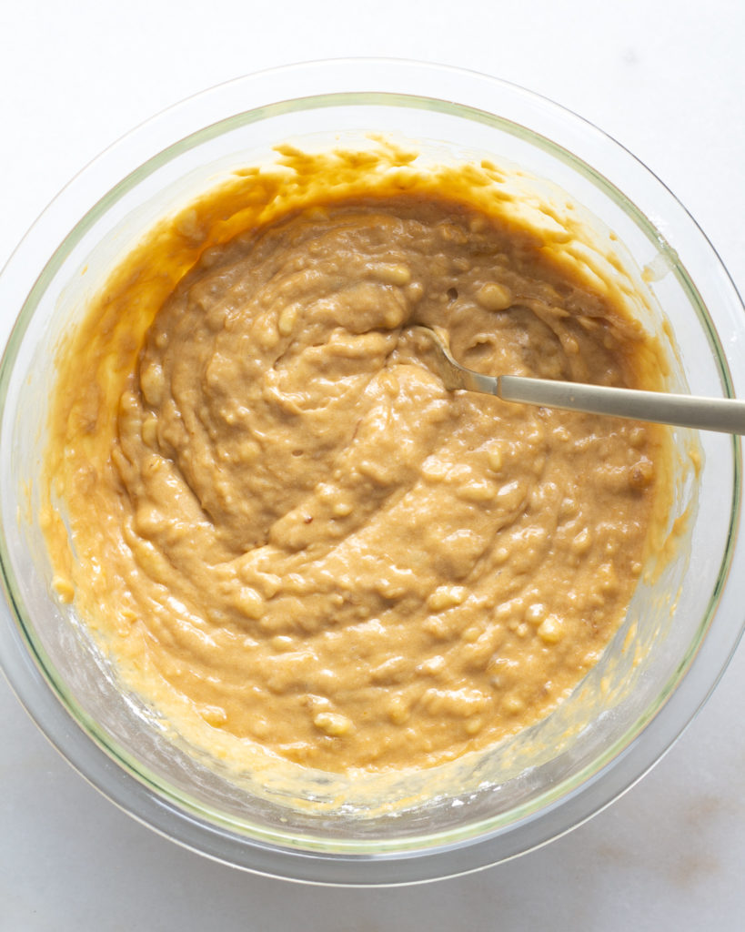 banana added to wet batter