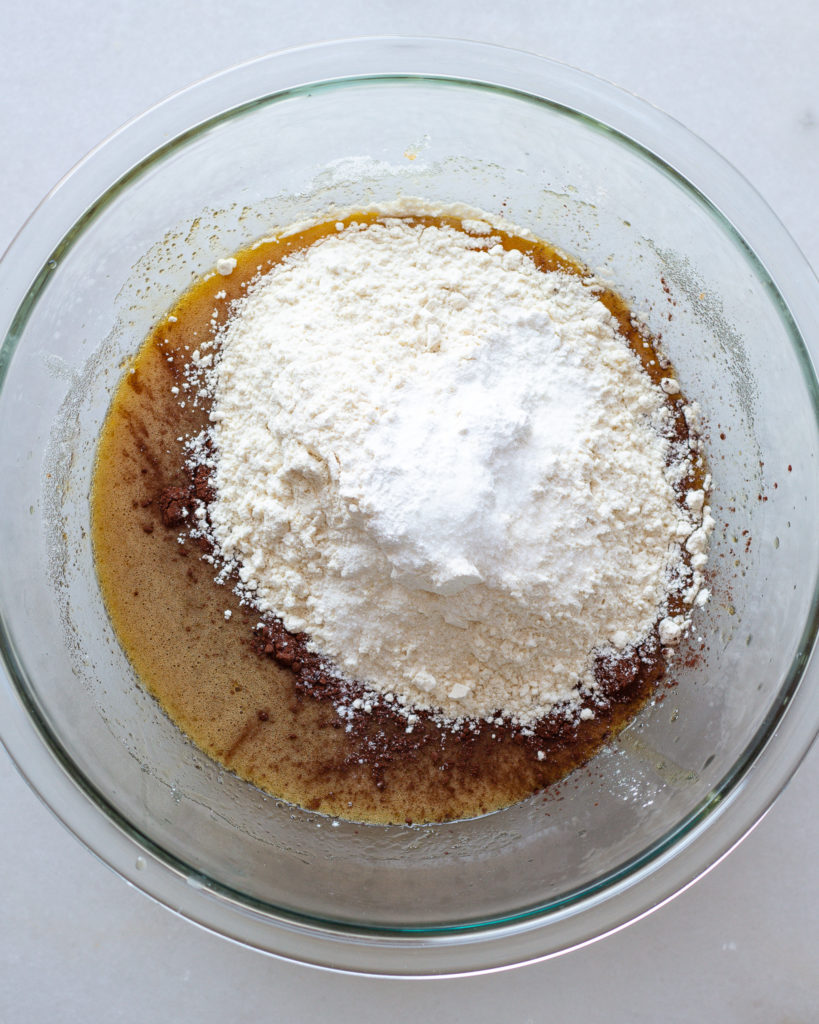 dry ingredients added for chocolate batter