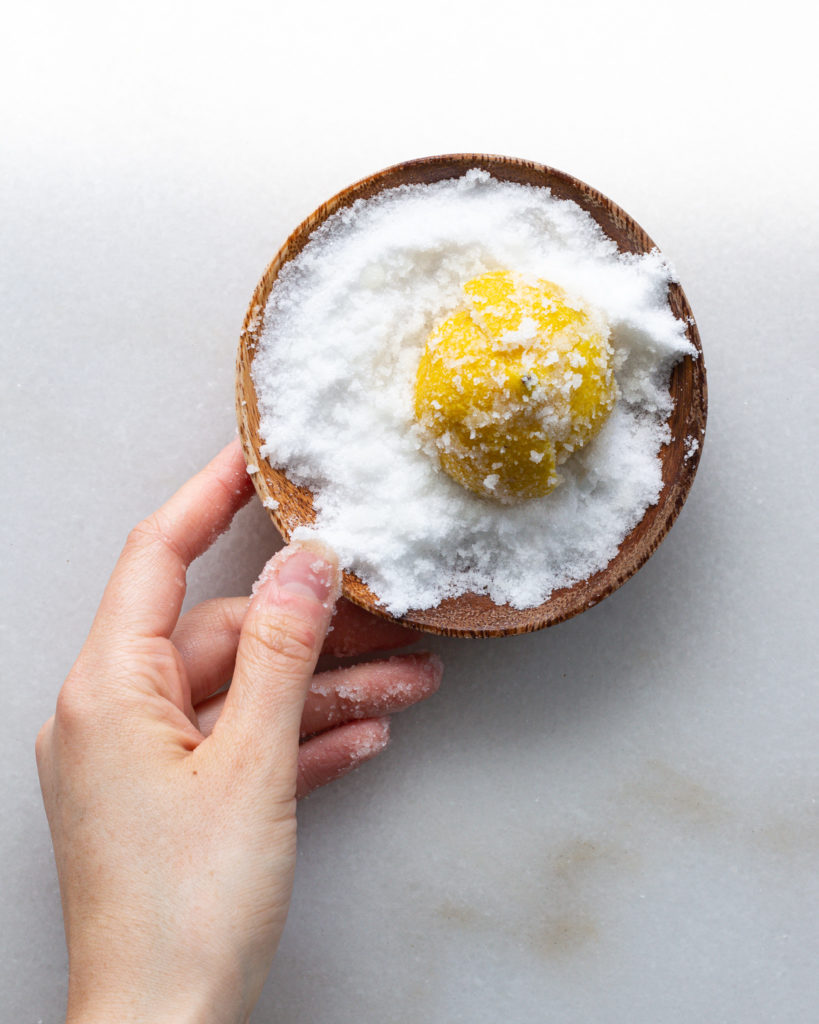 lemon coated in salt