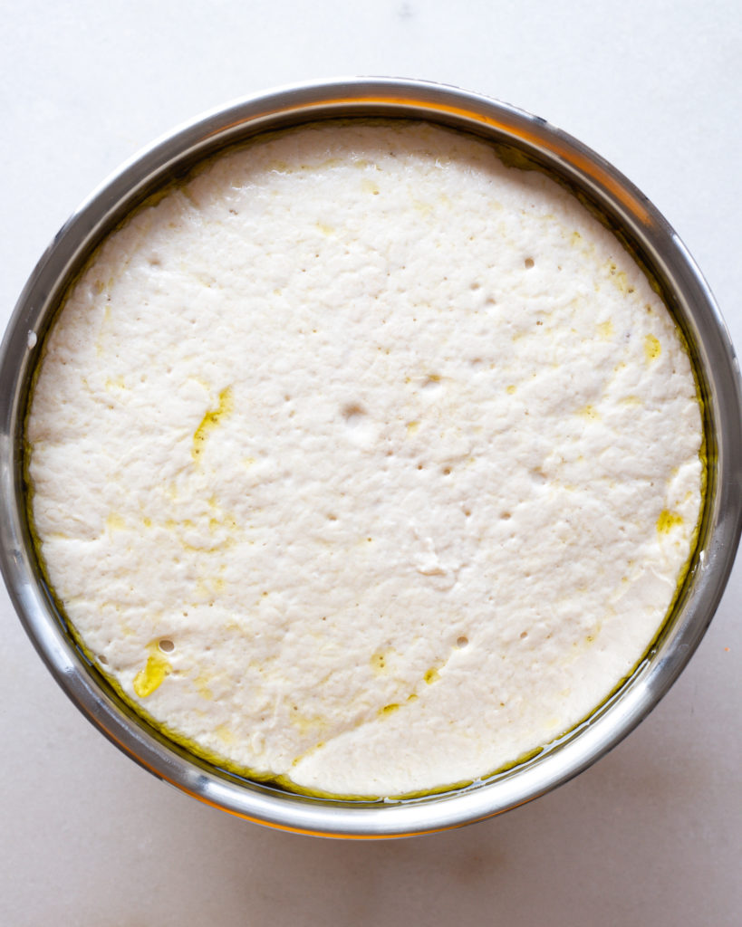 Genoa Style Focaccia dough in bowl