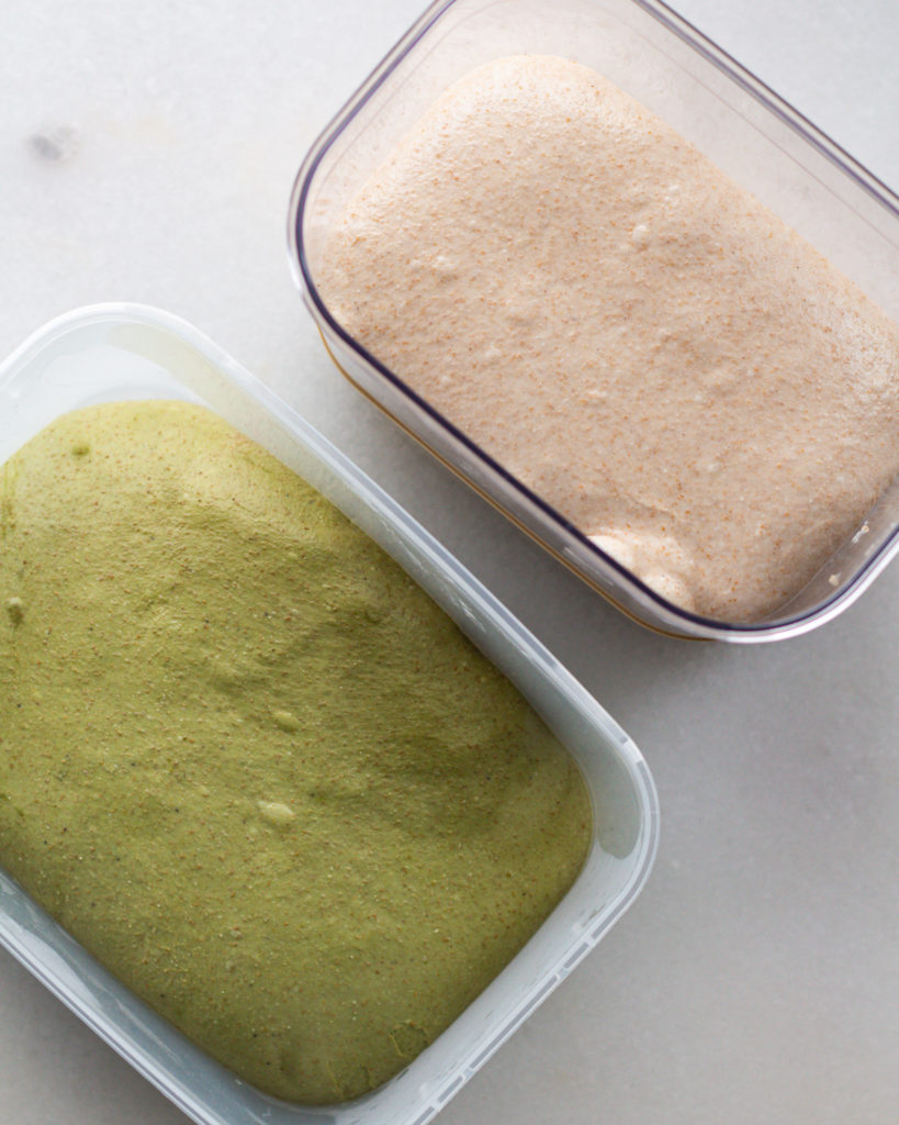 Matcha dough and regular dough
