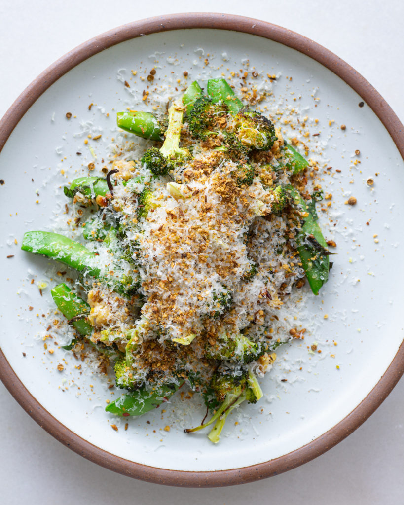 Finished Broccoli, Snap Peas & Crispy Tempeh