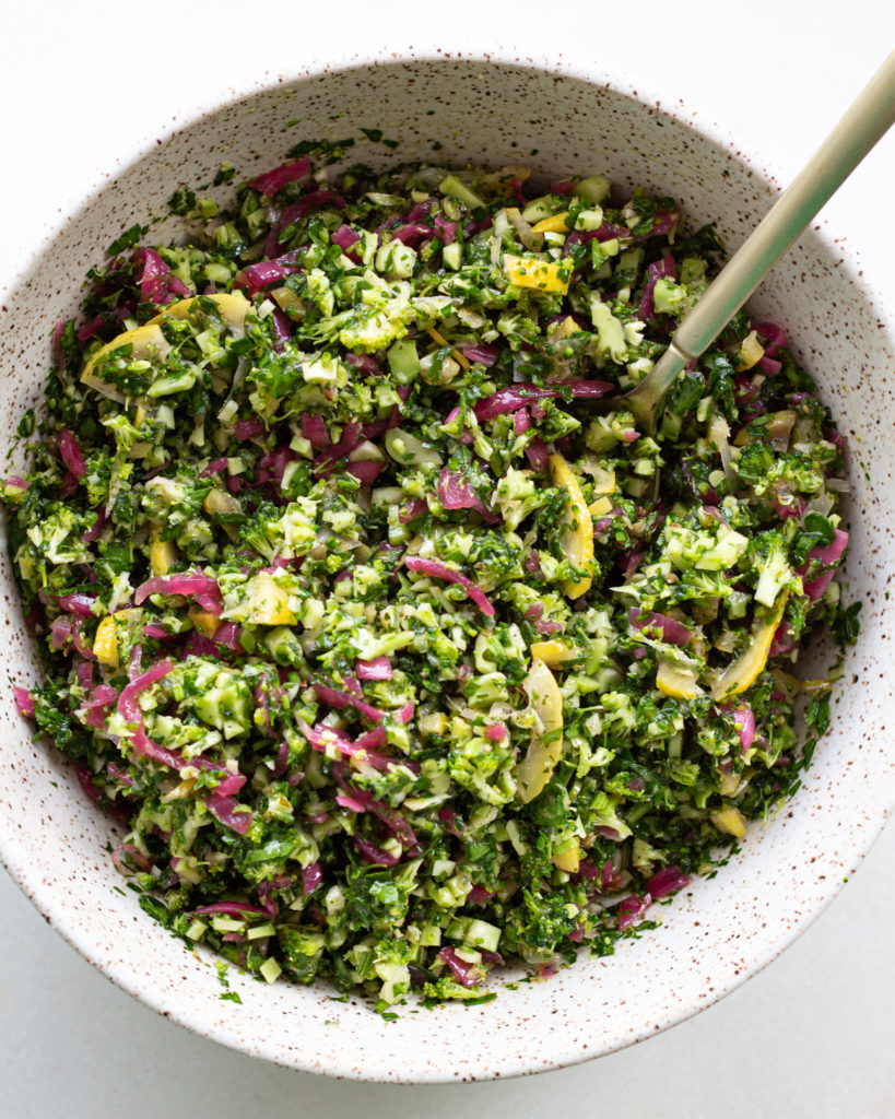 Finished Broccoli Salsa Verde with Fish en Papilotte