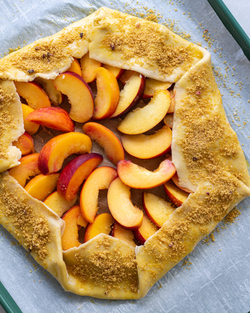Galette with peaches and sugared crust