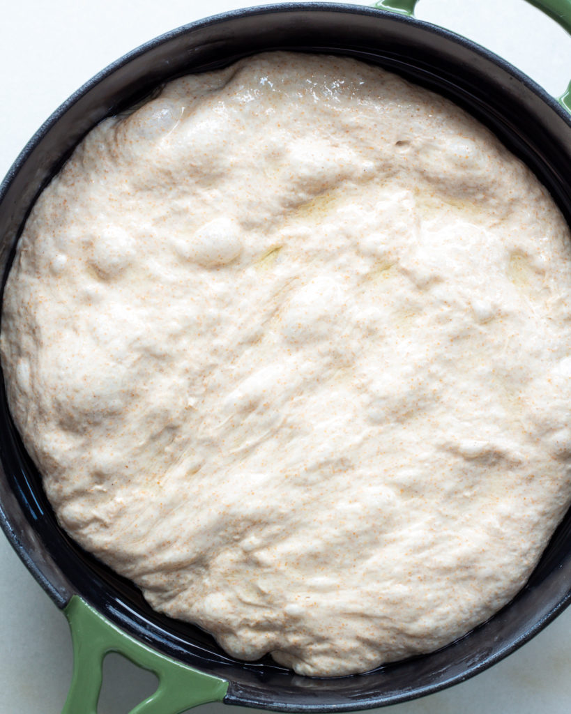Focaccia dough in pan