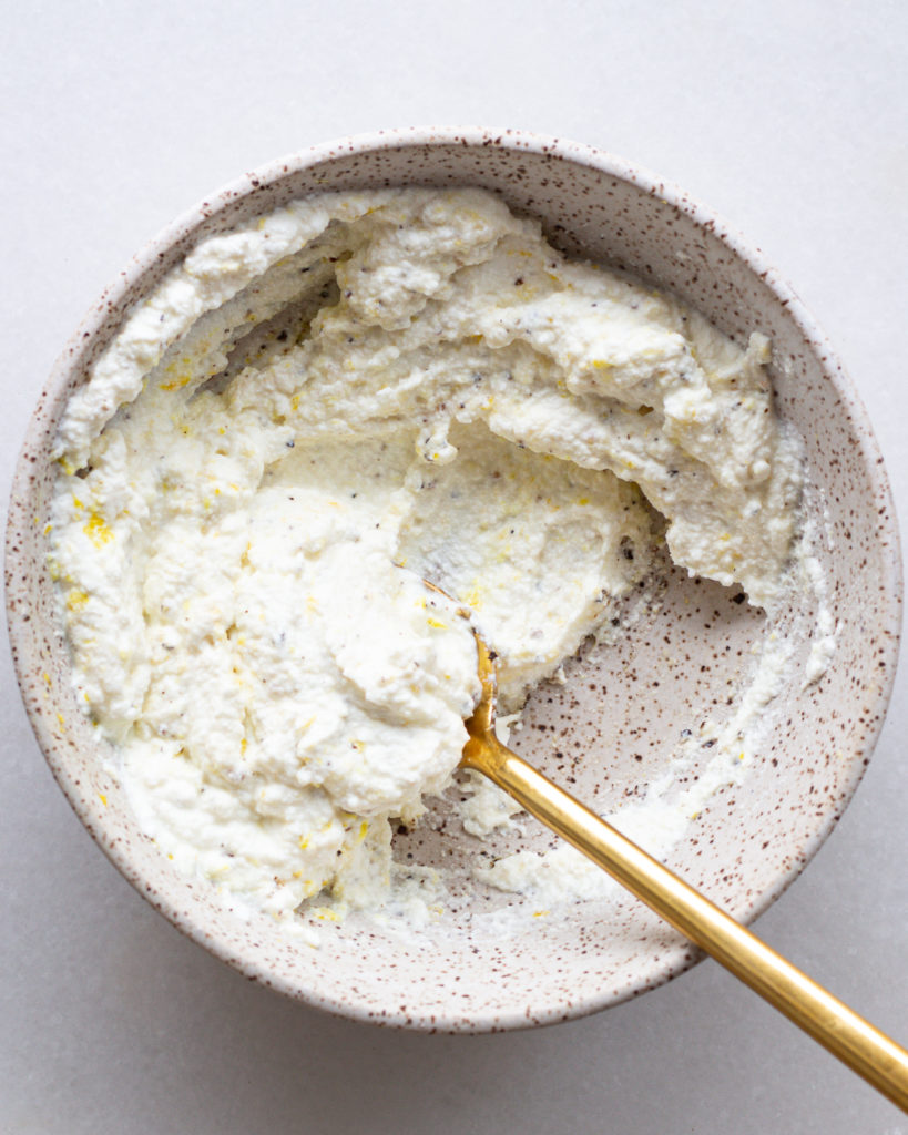 Lemon ricotta mixture in bowl