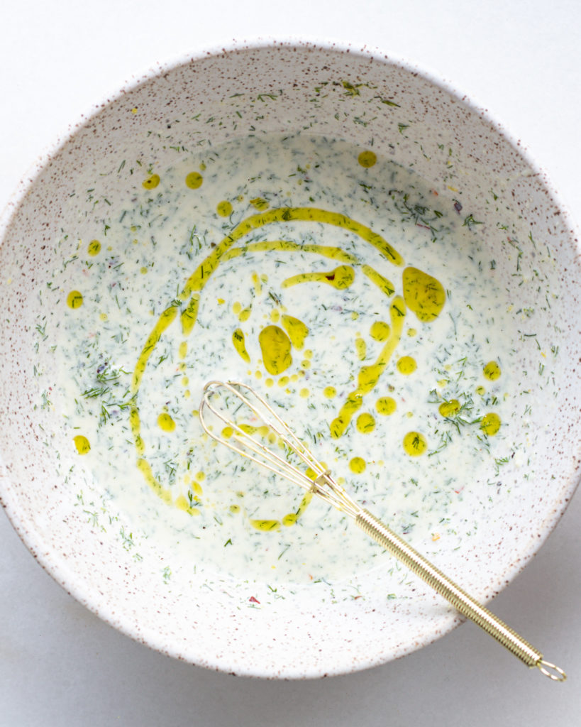 Dressing well-combined with EVOO