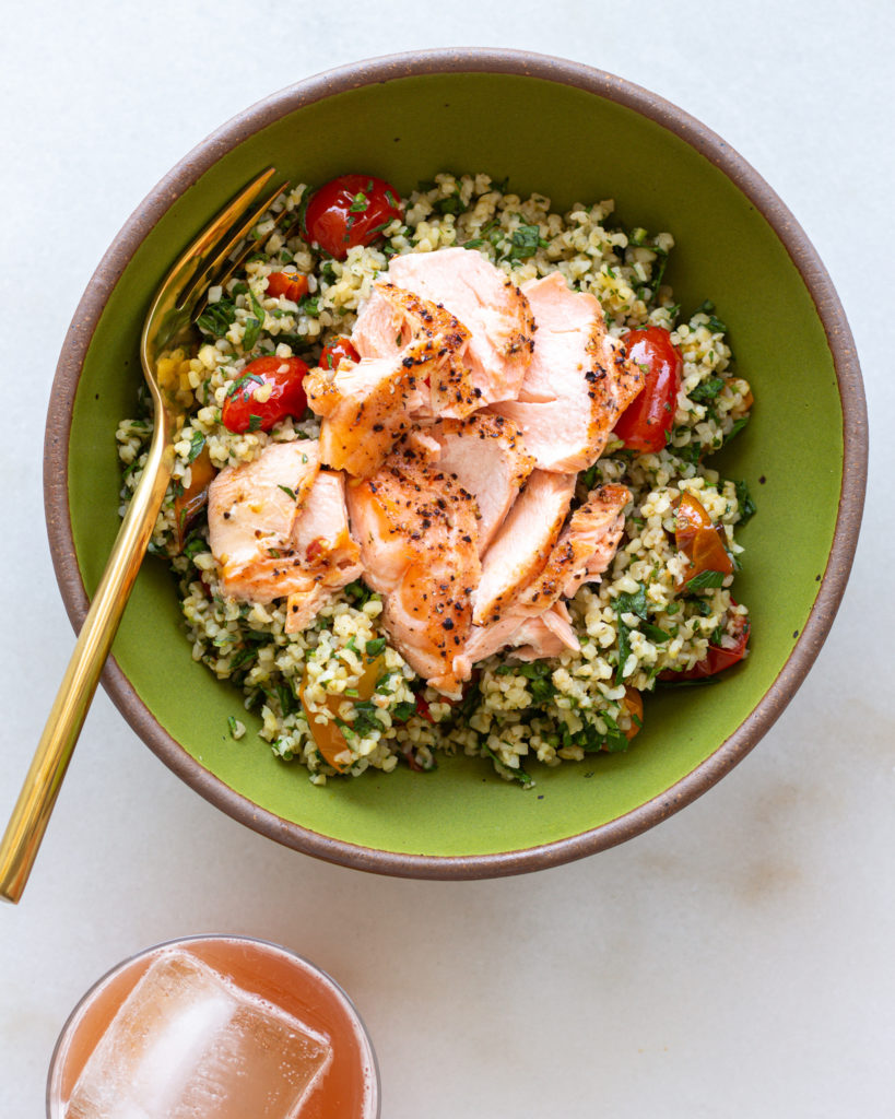 Finished Roasted Tomato Tabbouleh with Salmon