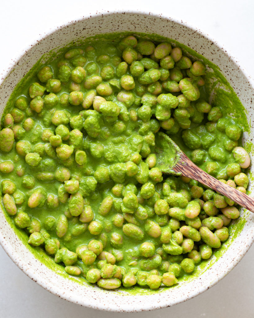 Beans mixed into zhoug