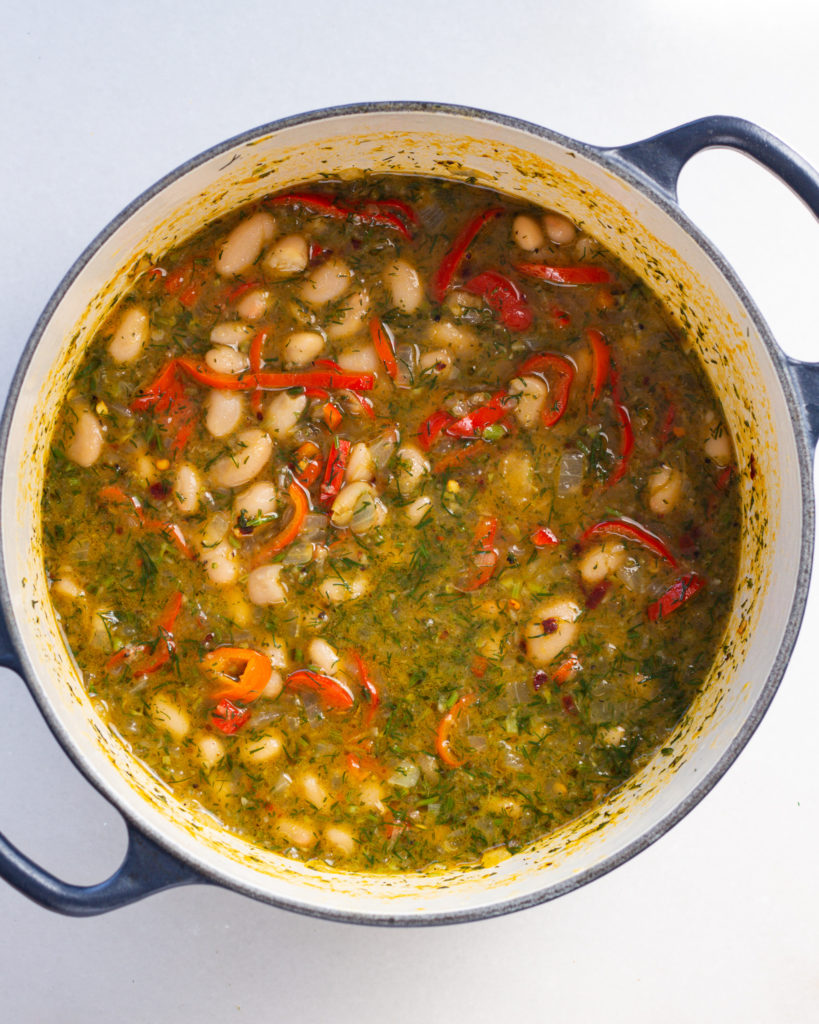 Bean stew simmering in pot
