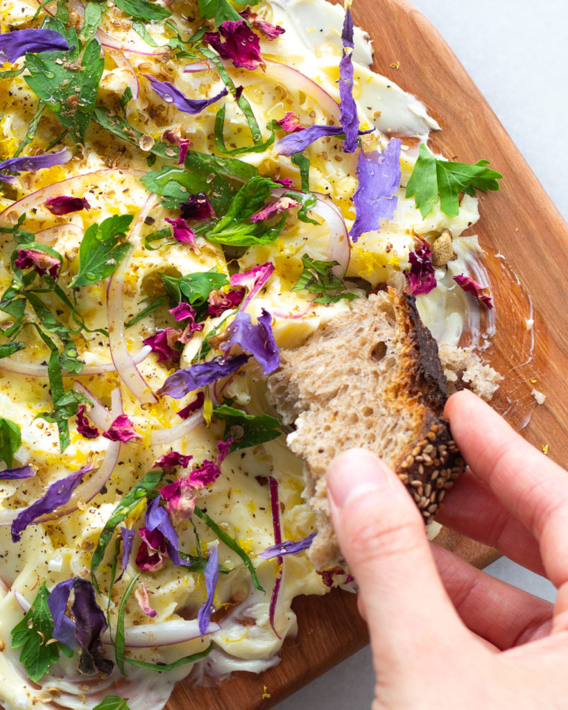 Finished butter board with bread