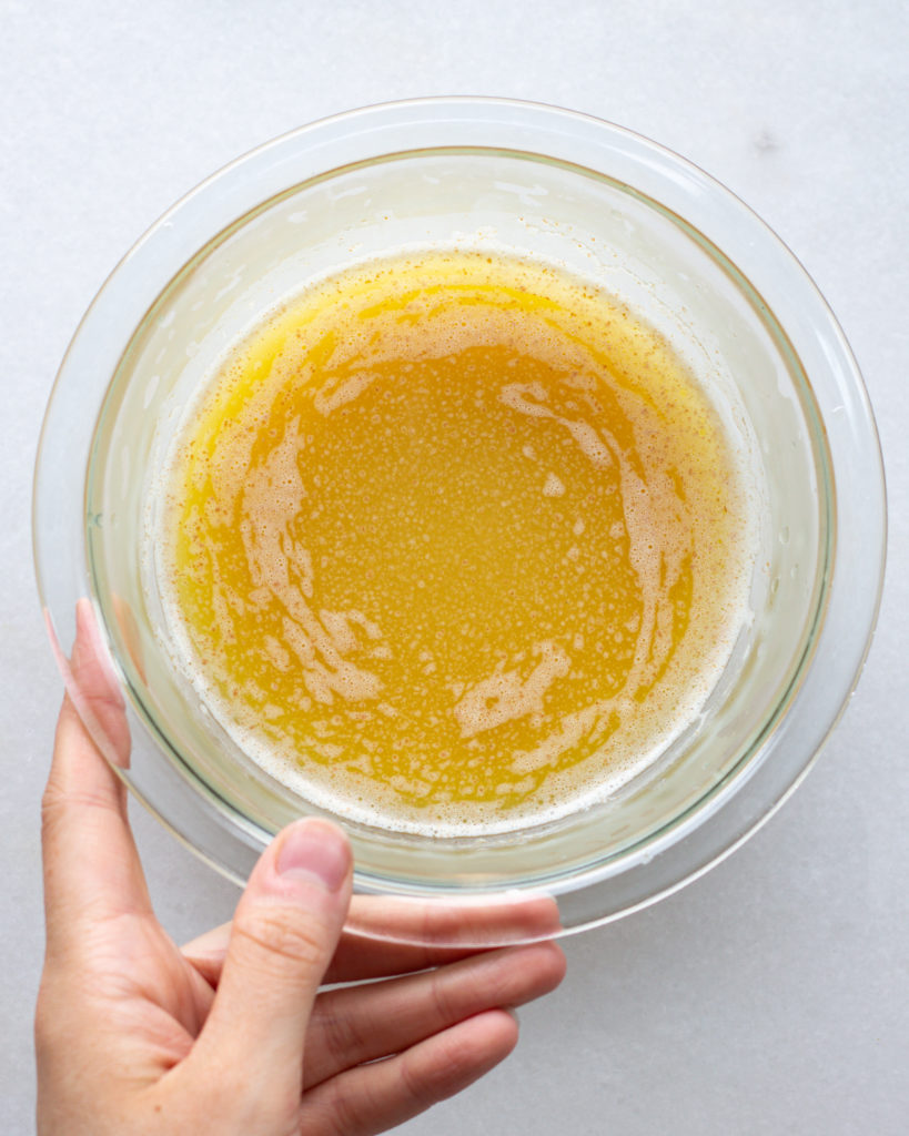 brown butter in a bowl for marbled cherry cookies