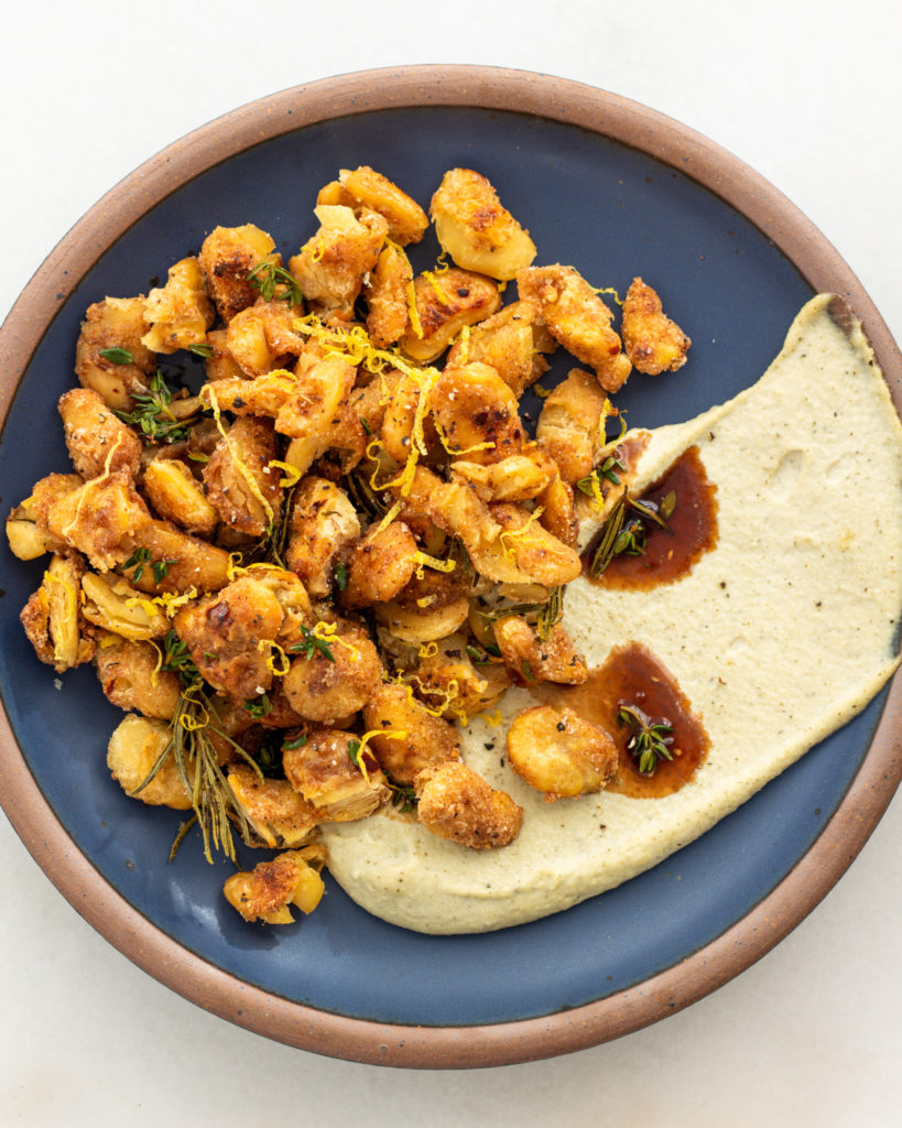 Finished Breaded Beans & Sage Cashew Cream