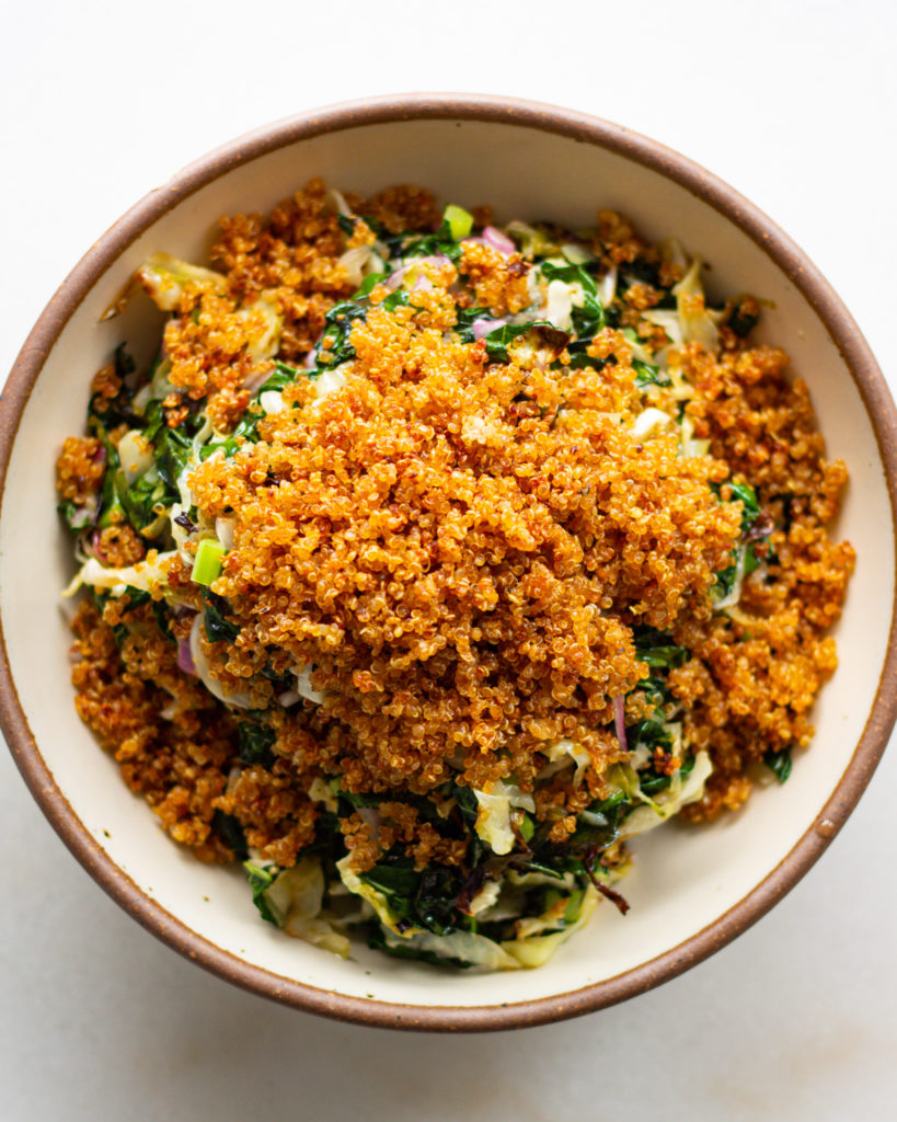 Finished Baked Kale Salad with Crispy Quinoa