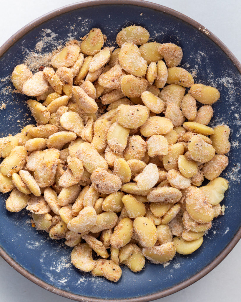 Beans and flour with seasonings well mixed