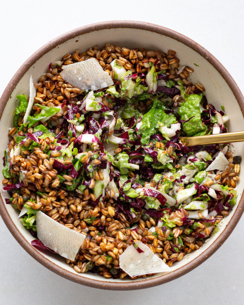 Finished crispy farro salad