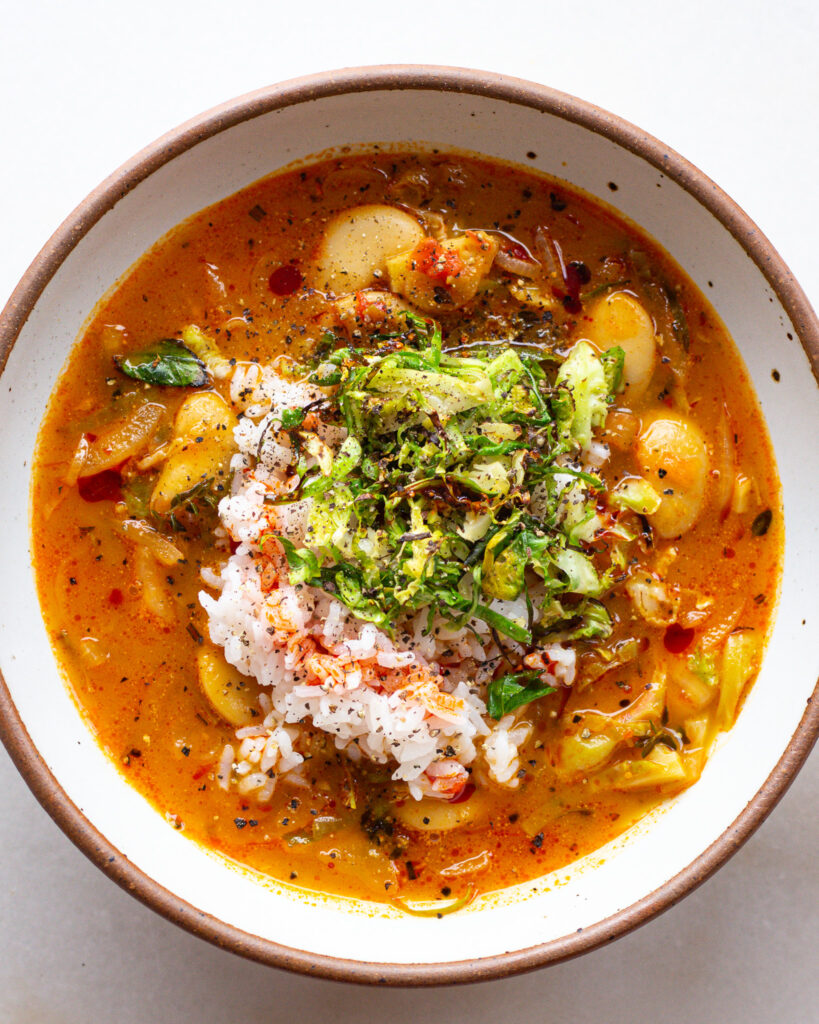 Finished Honeynut Squash Brothy Beans