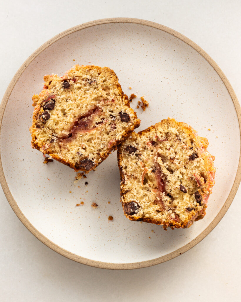 strawberry muffins cut open