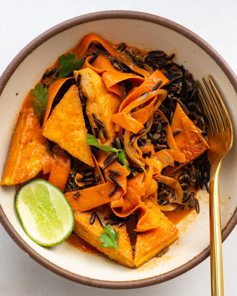 Chipotle Red Pepper Tofu plated for serving