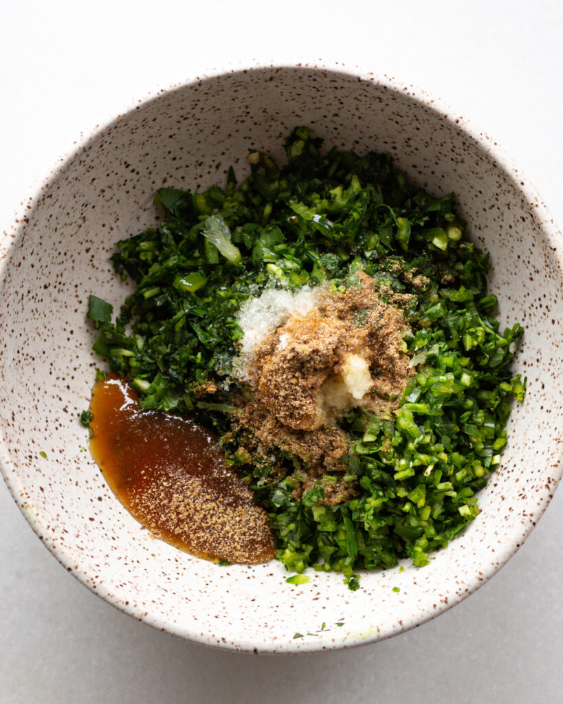 chili oil verde ingredients in a bowl