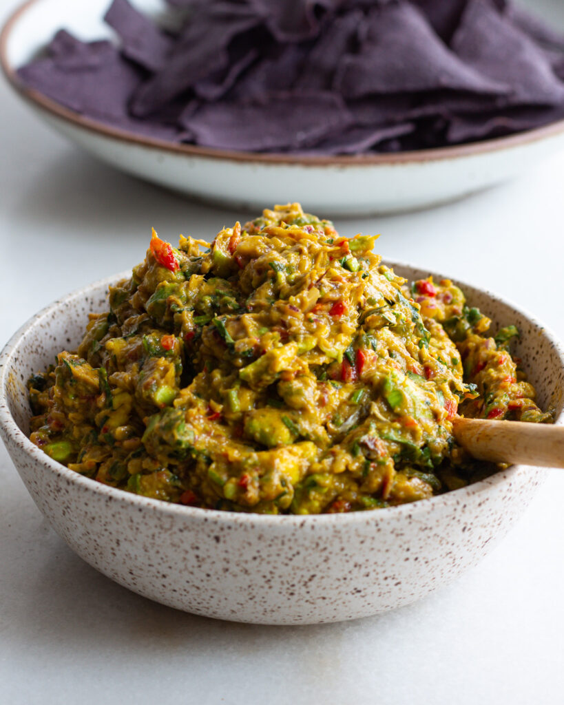 Smoked trout guacamole in a bowl. 