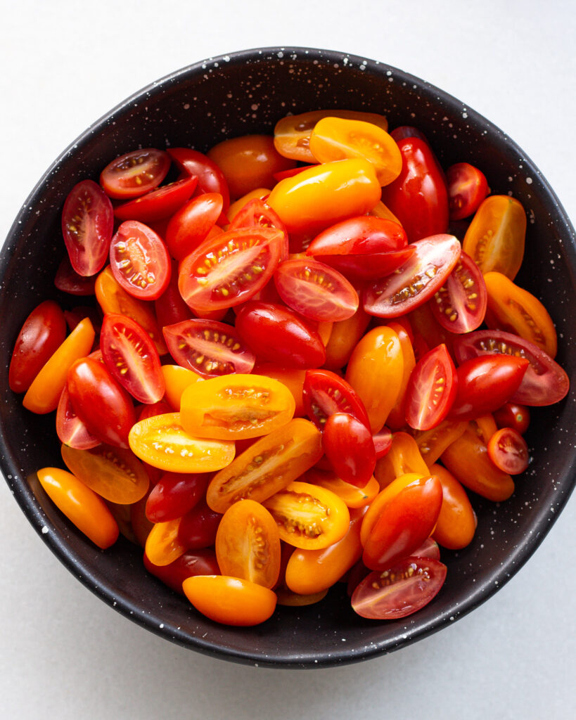 Halved cherry tomatoes 