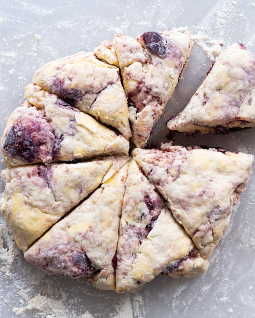 Scone dough cut into triangles