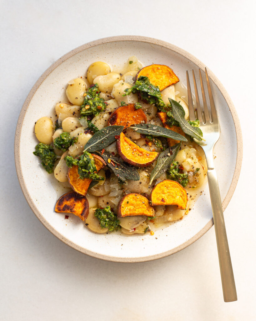 Finished White Wine Beans with Sage & Sweet Potato