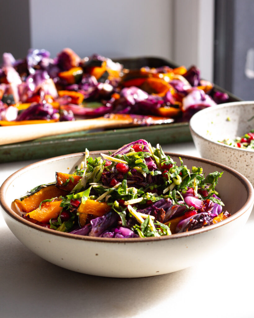 finished Honey Sesame Kabocha Squash & Cabbage