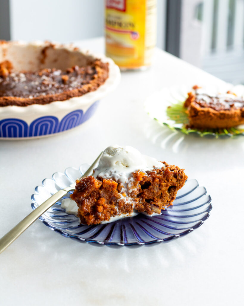 finished Salted Sticky Toffee Pudding Pumpkin Pie