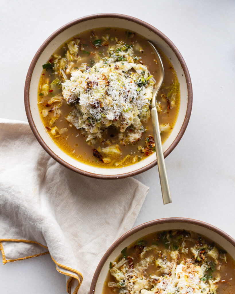 finished Herby Cabbage in Parmesan Broth