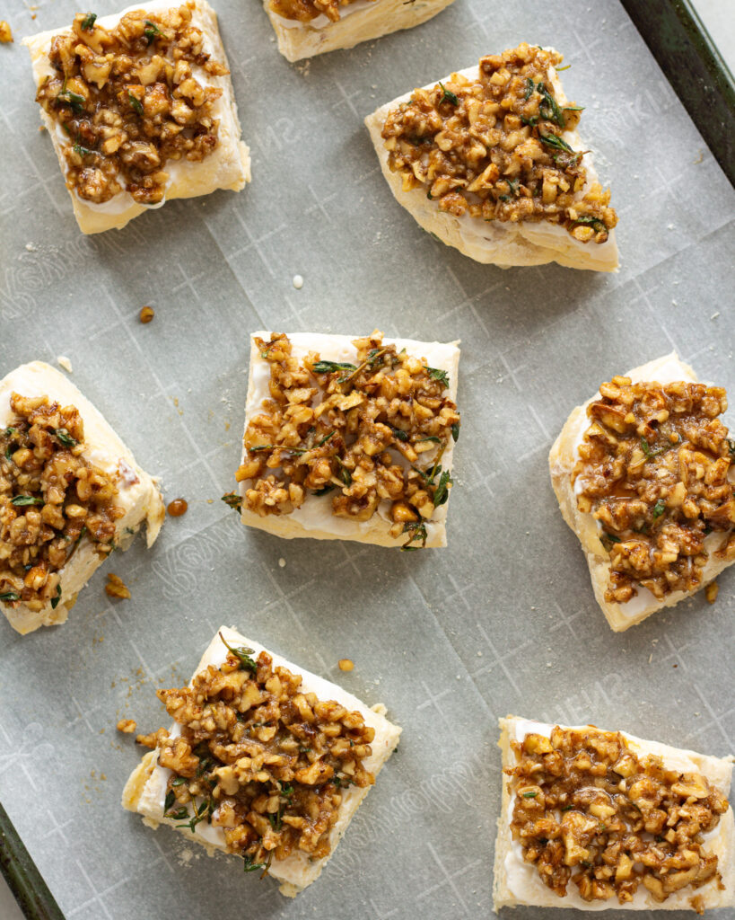 biscuits and candied walnuts ready to go in the oven