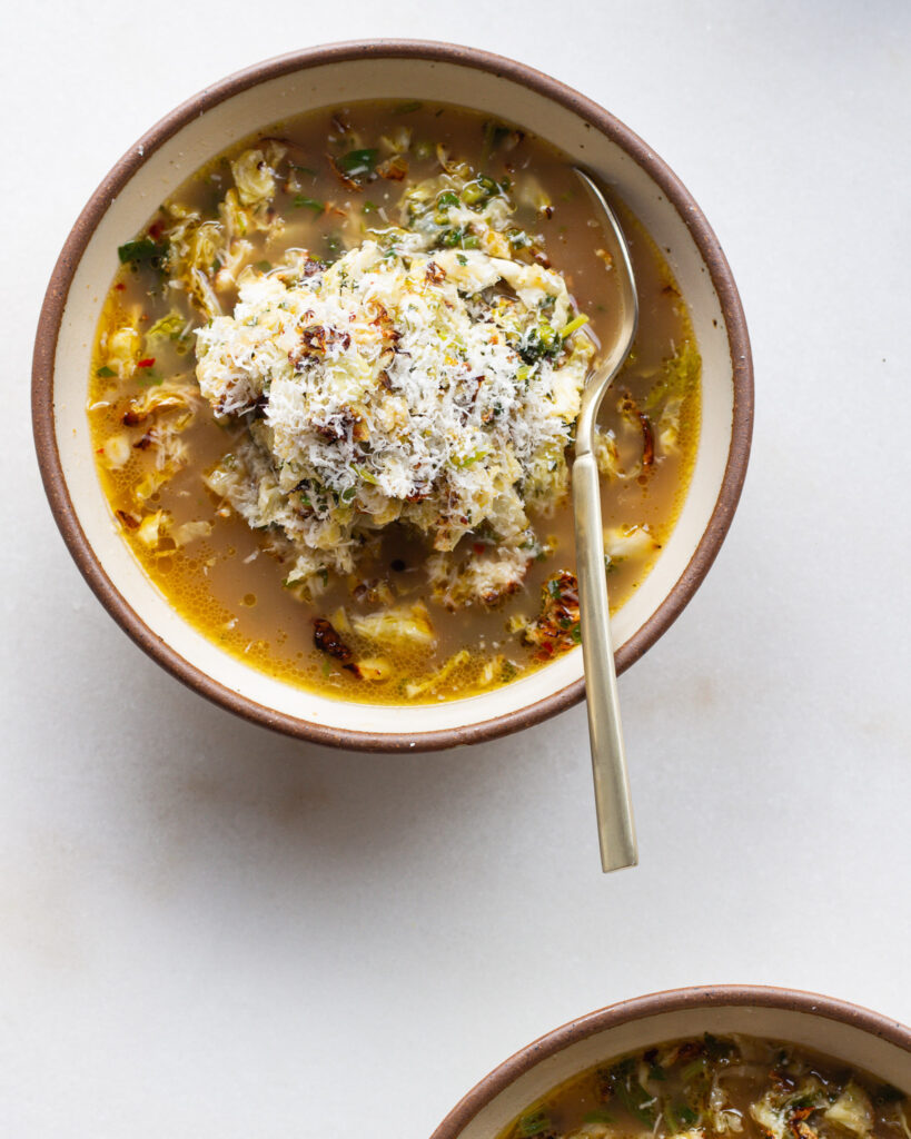 finished Herby Cabbage in Parmesan Broth