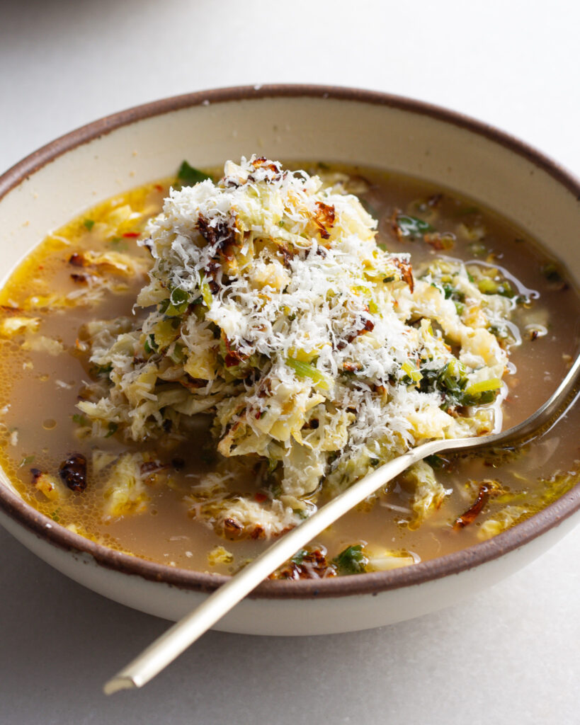 finished Herby Cabbage in Parmesan Broth