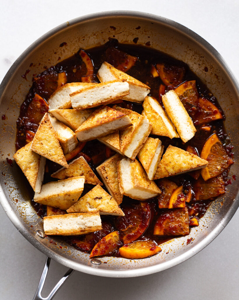 crispy tofu added to citrus soy