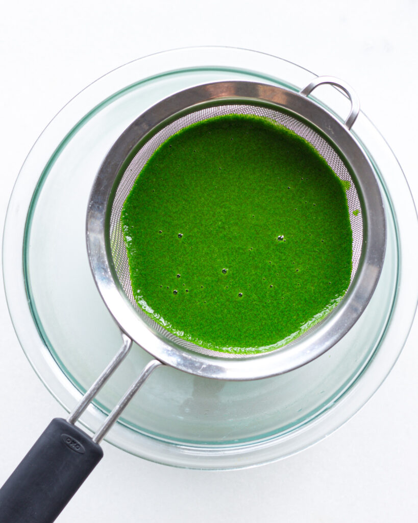 ramp oil being strained through a sieve at the beginning of the process