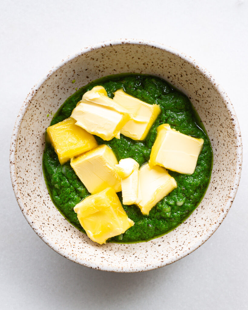 softened butter added to ramp discard