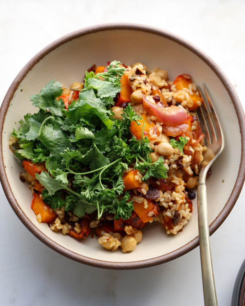 Kabocha Squash Bowl with Golden Raisin Gastrique, fully plated
