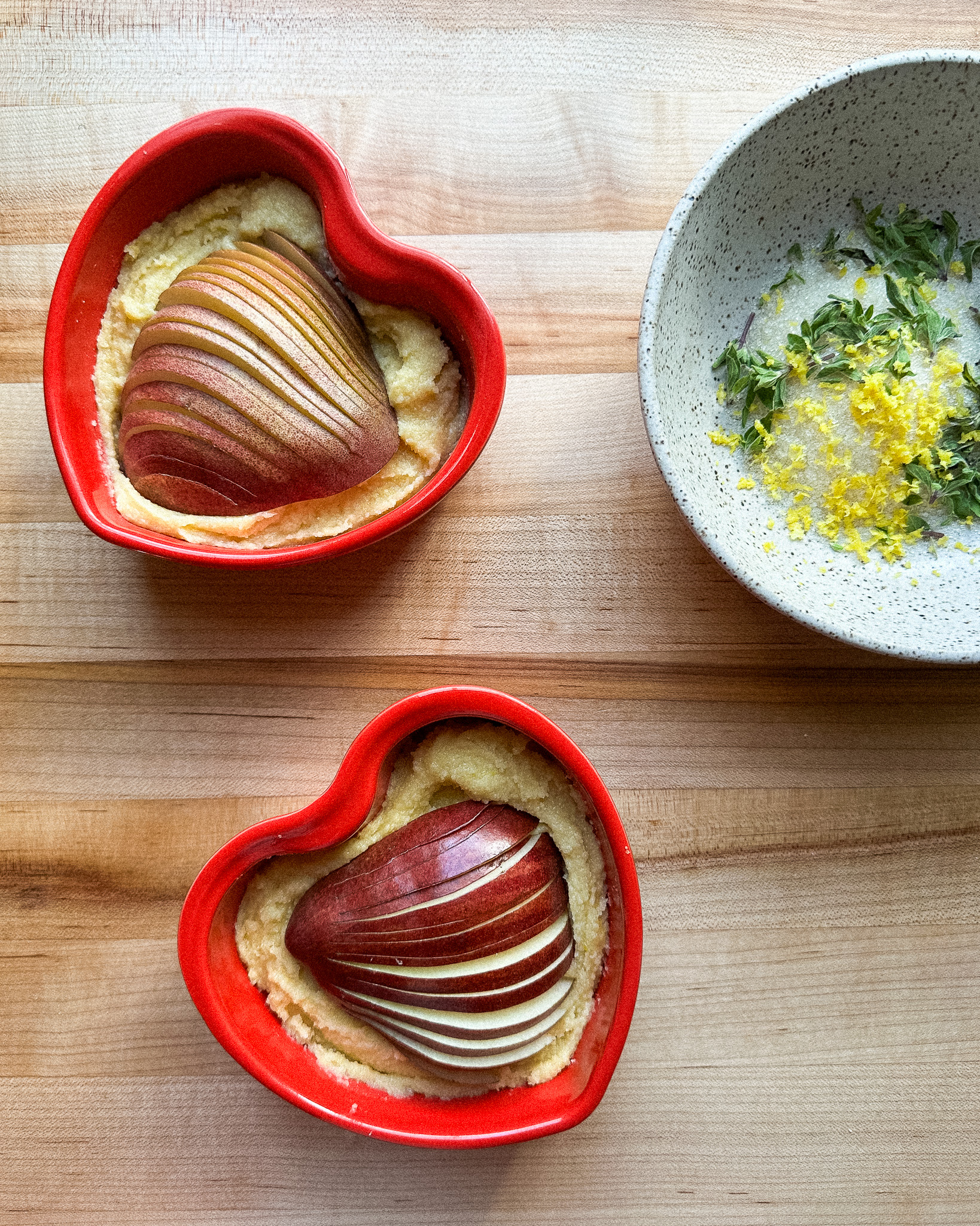 Pears in Frangipane with Toasted Lemon Thyme Sugar