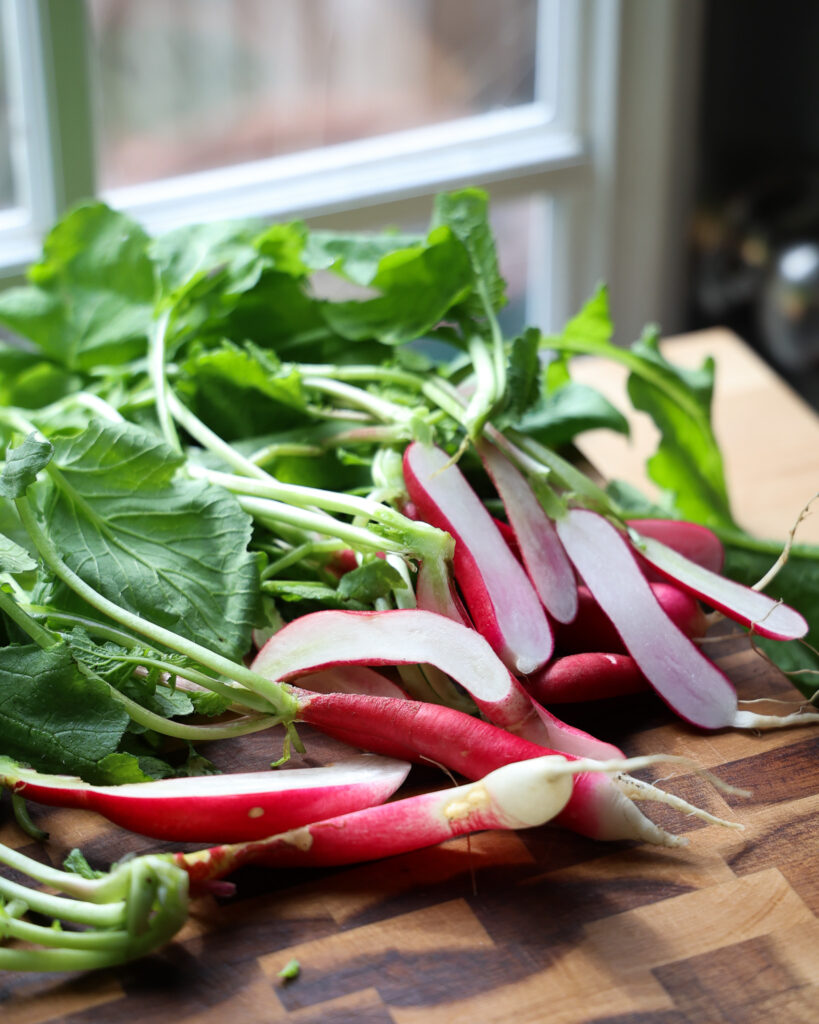 raw radishes ready to be pan-fried in brown butter and lemon 