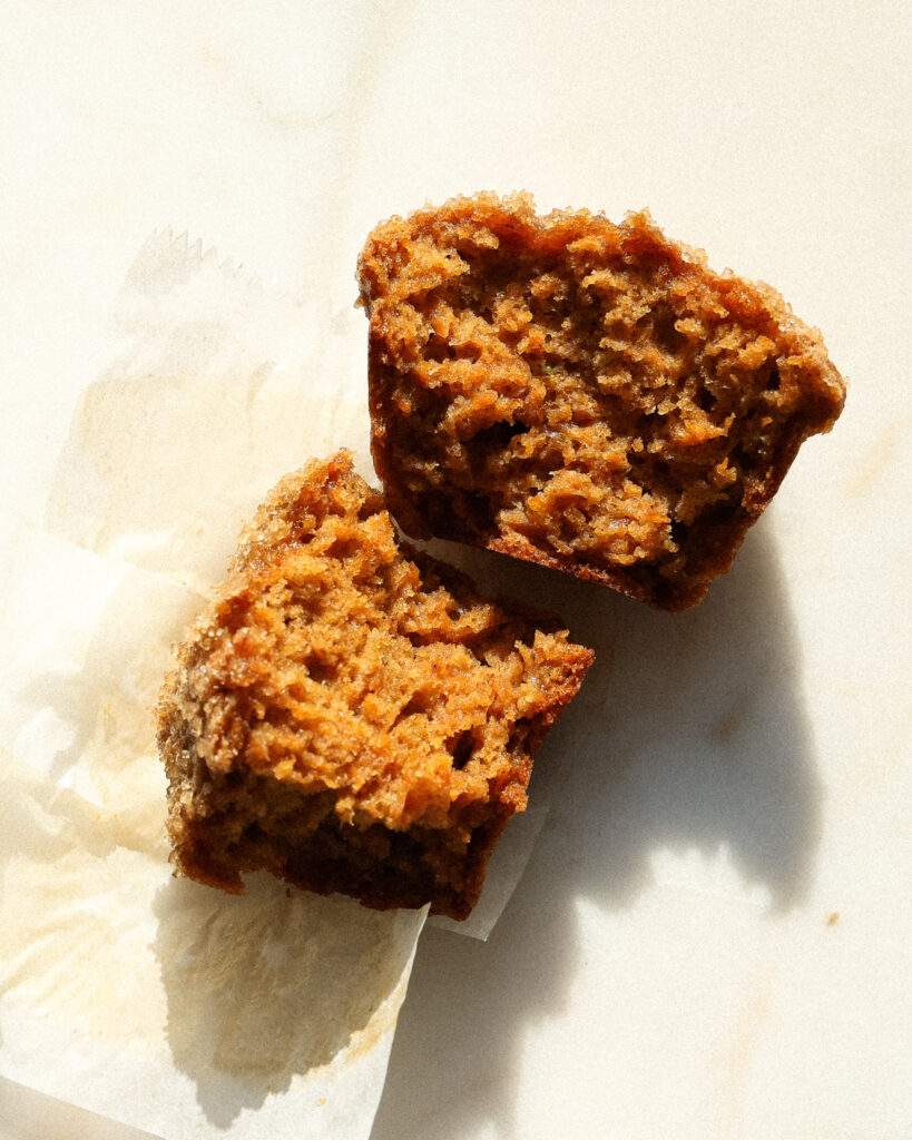 A small-batch carrot muffin interior shot