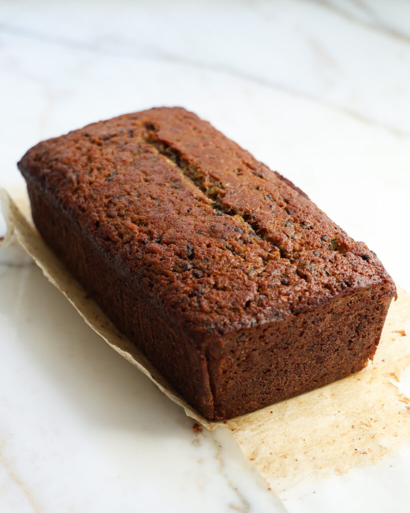 brown butter zucchini loaf cooling