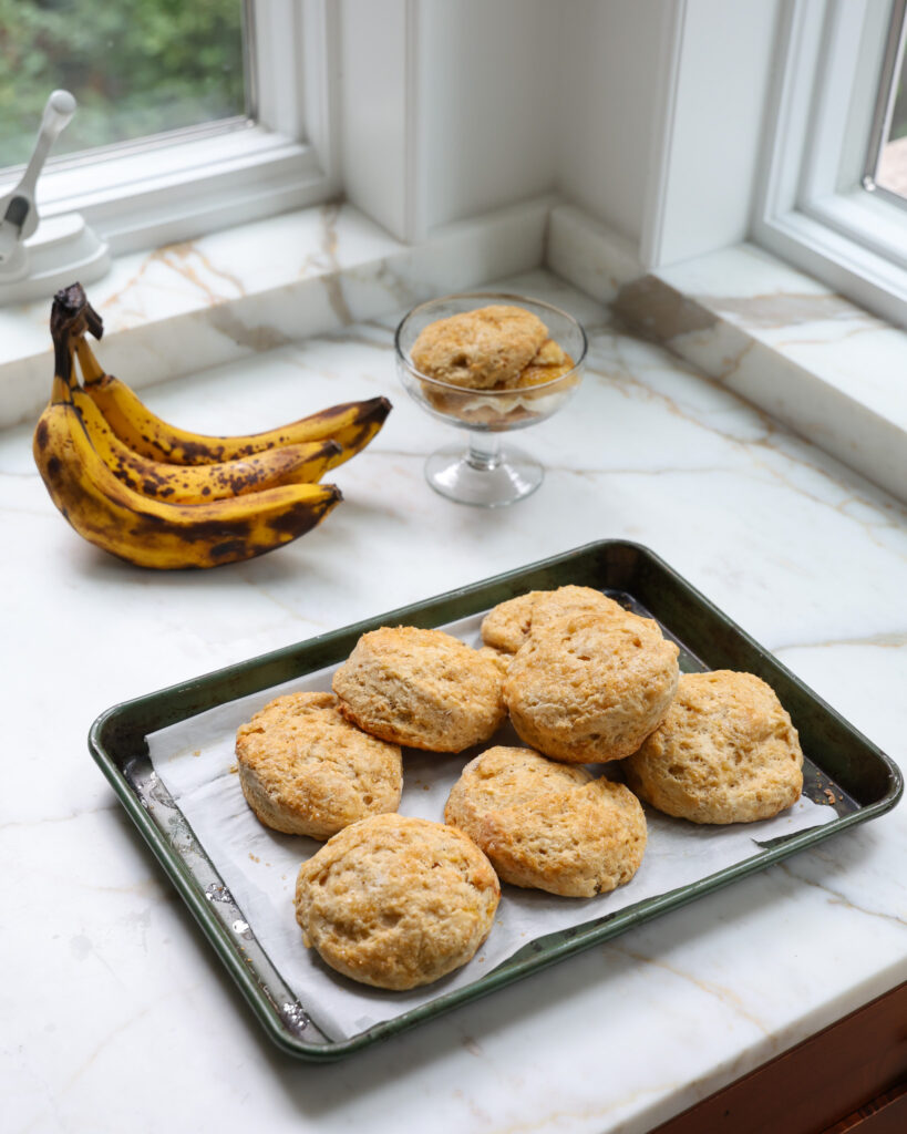 banana shortcakes on a baking pan
