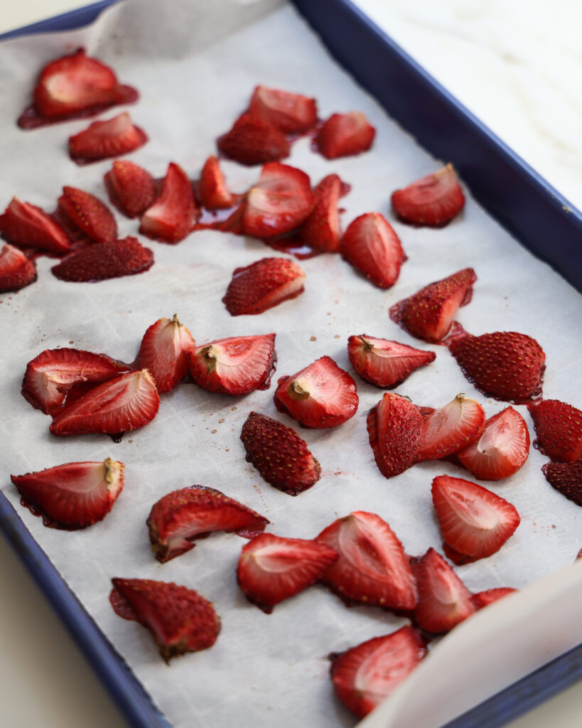 roasted strawberries ready to be added to ice cream