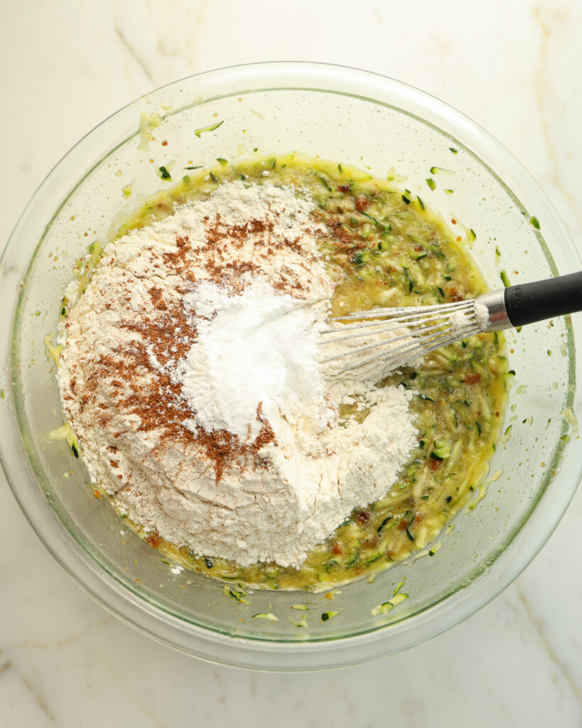 Making a brown butter zucchini batter in a bowl