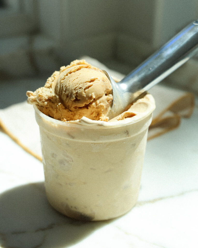 scooping out some brown butter ice cream
