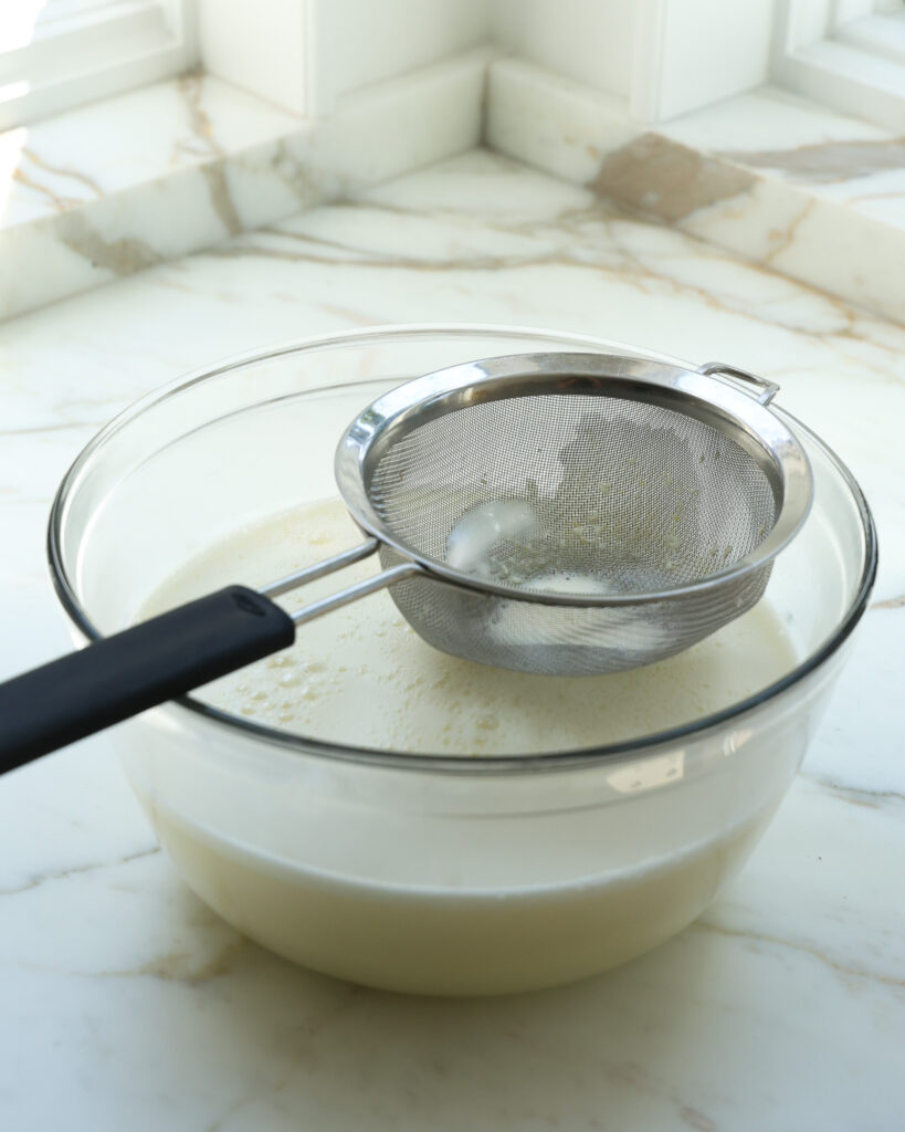 the strained ice cream base, ready to chill